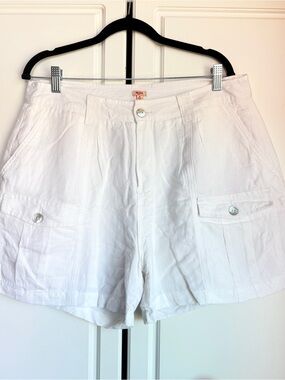 Reba White Cargo Pocket Shorts - Linen/Rayon Blend - Size 10